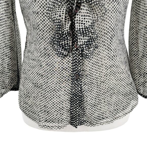 Lida Baday Black & White Silk Polka Dot Sheer Ruffle Blouse Women Sz 2 - Picture 7 of 14